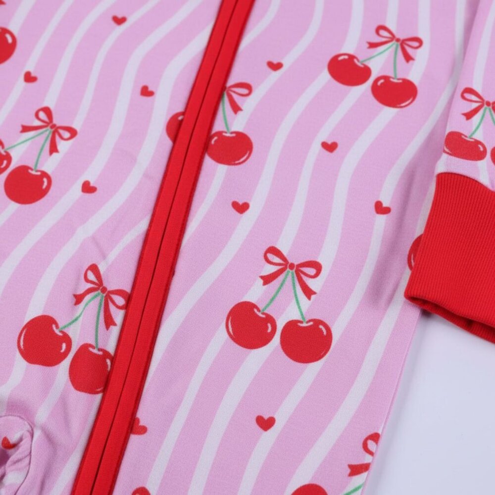 Cherry Hearts Bamboo Footie Pajamas | Cherry Print Zippy Sleeper 3-6M | NWT